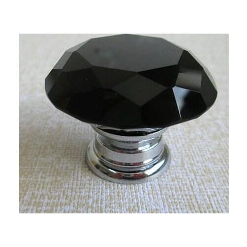 40mm modern deluxe glass crytstal furniture decoration knobs black crystal drawer kitchen cabinet knob shiny silver dresser pull