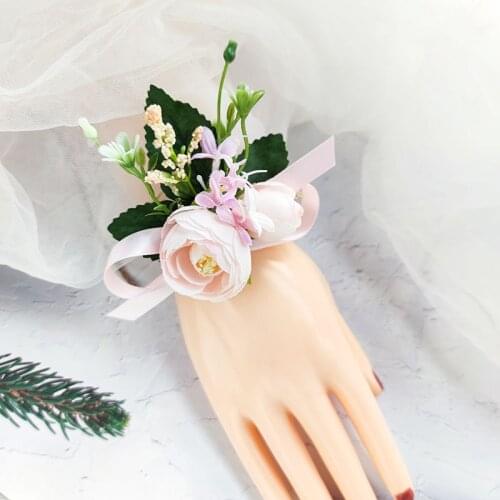 Wedding Accessories Wrist Corsage Bracelet Flowers Bridesmaids Boutonniere Silk Roses Girlfriends Marriage Party Prom Decoration