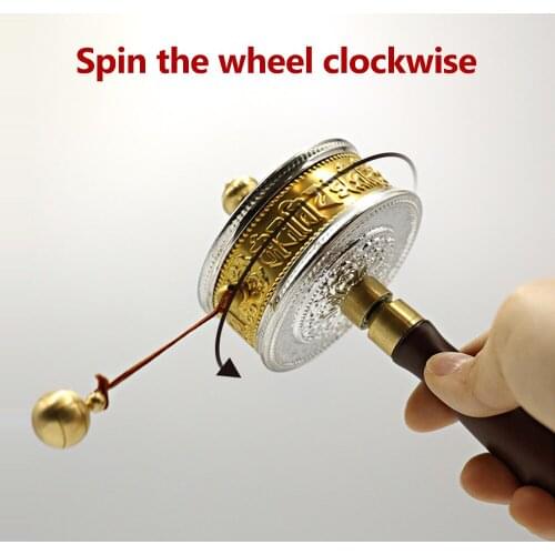 Tibetan Prayer Wheel Tibetan Buddhist Hand Turn Praying Instrument Copper Hand-Held Prayer Wheel with Lotus Base