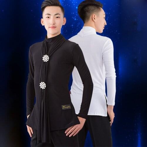Latin Dance Top Men Long Sleeve Dancing Shirts Male Ballroom Salsa Cha Cha Rumba Clothes Competition Performance Wear DNV11723