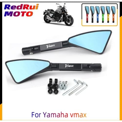For Yamaha vmax Universal Motorcycle Accessories CNC Aluminum Blue Lens Rear View Side Mirror Laser Logo(VMAX)