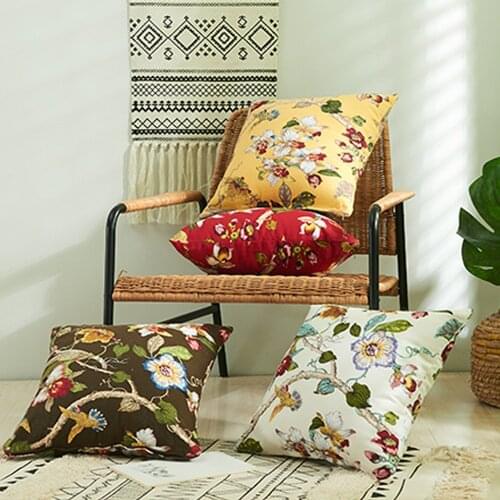 Spring Flower Pillow Case Decor White Painting Flower Bird Pillowcase Cotton Cushion Cover For Sofa Car Home 45x45/50x50cm