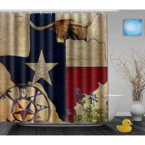 Shower Curtain Tropical Western Texas Star Texas Star Map Polyester Fabric Waterproof Bath Curtains Hooks Included 72x72 Inch