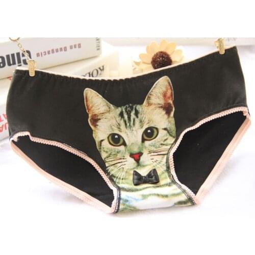 Womens 3D Cat Pattern Briefs female thread cotton hips sweet beauty briefs comfortable antibacterial ladies underwer