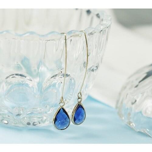 Women Crystal Drop Earrings Blue White Waterdrop Simple Long Dangling Earrings Gift For Friend Wholesale Jewelry Dropshipping