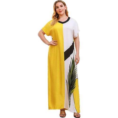 Large Size Arabic Long Dress To The Floor Skirt Suits For Women Summer Lady Robe Comfortable Maternity Clothes Yellow White