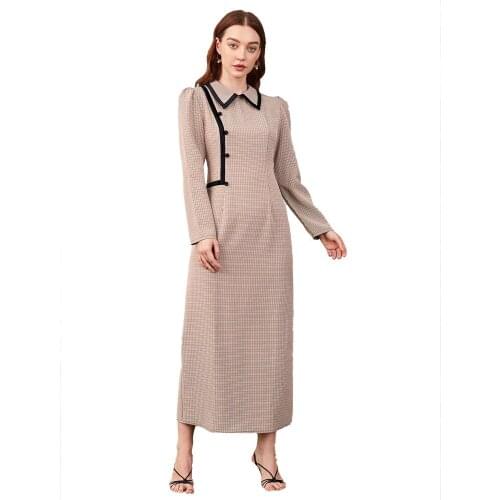 2021 Chinese Style Women Straight Dress Plaid Button Dress Sexy Split Vintage Dress Office Lady Spring Autumn Long Dress