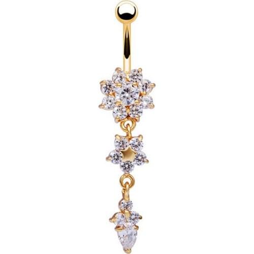 1PCS New Fashion Sexy Dangle Flower Navel Rings Crystal Navel Bell Button Rings Body Piercing Navel Body Jewelry