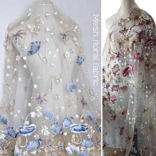 100x130cm Embroidered Lace Floral Fabric Bridal Wedding Dress Veil Decor Mesh Tulle Fabric Table Cloth Curtain Background DIY