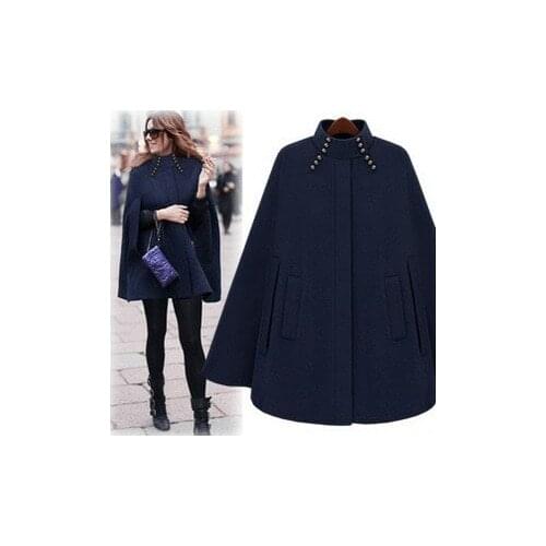2020 Fashion Autumn Winter Womens Cape Coat Solid Rivet Wool Blend Poncho Jacket Girls Loose Cashmere Overcoat Outwear Feminino