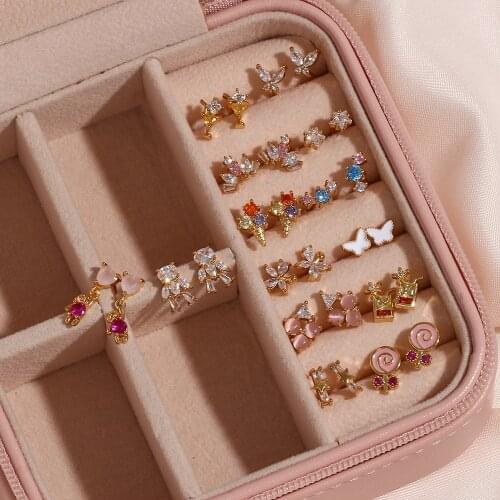 2021 New AAA Zircon Bear Butterfly Flower Juice Ice Cream Lollipop Stud Earrings For Girl Ladies Cute Crystal Earring