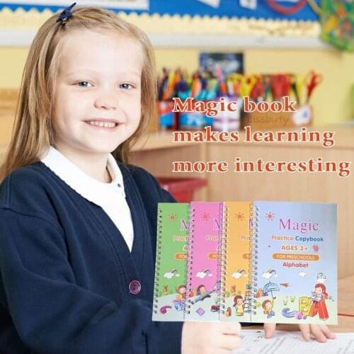 4 Books/Sets of 3D Childrens Copybook Reusable Handwriting Practice Learn English Magic Stationery Calligraphy Stationery