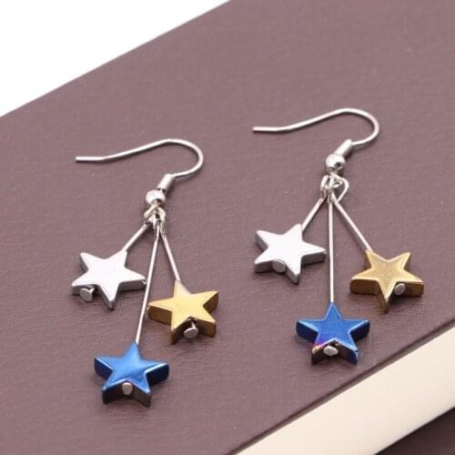 8 Style Long Dangle Earrings for Women Natural Hematite Stone Circle Star Crystal Tassel Eardrop Hook Jewelry Accessories A545