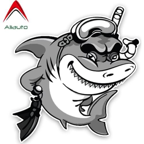 Aliauto Funny Shark Diver Lovely Cartoon Car Sticker PVC Decal for Motorcycle Bmw E46 Volkswagen Mercedes Renault,13CM*14CM