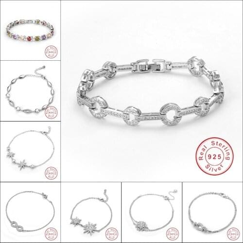 Eight styles 18+5cm Long Snake Chain Bracelet Bangle Luxury 100% Solid 925 Sterling Silver Diamond Wedding Jewelry for Women