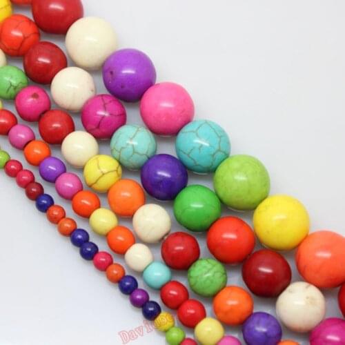 4mm 6mm 8mm 10mm 12mm Pick Size Synthesis of colorful Loose Colored Round Turquoises Stone Beads DIY