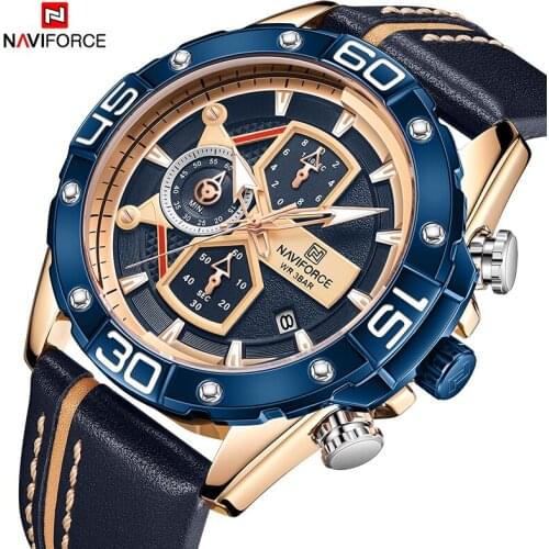 2021New NAVIFORCE Fashion New Men Watch Sport Man Wristwatch Military Chronograph Luminous Genuine Leather Quartz Male Clock