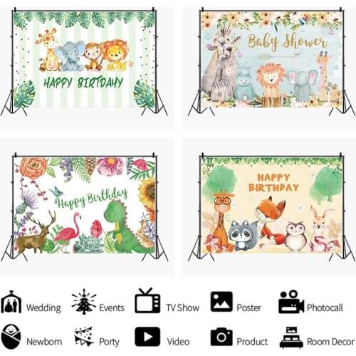 Forest Animals Zoo Kids Birthday Cartoon Backdrops Photo Background Decorations for Baby Shower Photography Prop