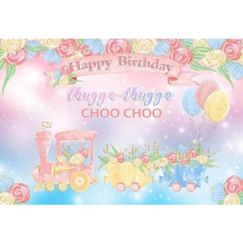 Avezano Photography Backdrops Happy Birthday Train Flower Balloon Custom Pink Backgrounds Photo Studio Photozone Photocall Decor