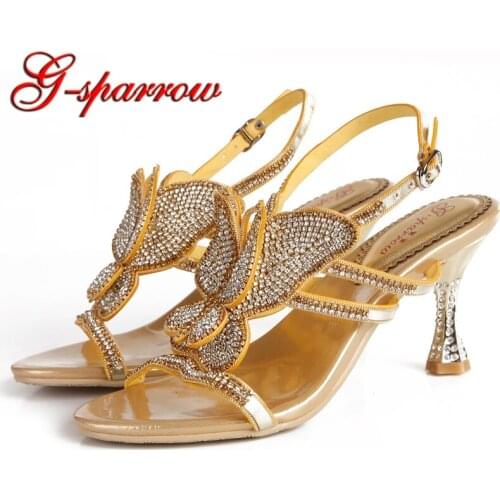 GS-L033 2018 Newest Designer Women Sandals Luxurious Rhinestone Butterfly style Wedding Event Party Prom Shoes Blue Purple Gold