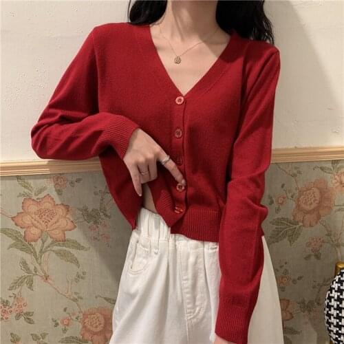 Candy Colors Stretch Knit Sweater Cardigans Woman 2021 V Neck Tops Ladies Knitted Slim Cardigan Female Spring Autumn