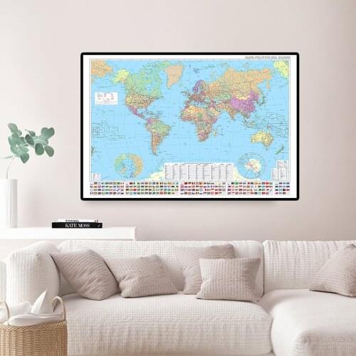 84*59cm The Spanish World Map with National Flags Canvas Painting Wall Poster Living Room Home Decoration Study Supplies