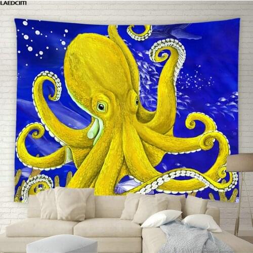 Hippie Octopus Tapestry Cartoon Colorful Ocean Animals Background Wall Hanging Cloth Dorm Child Bedroom Tapestries Home Decor