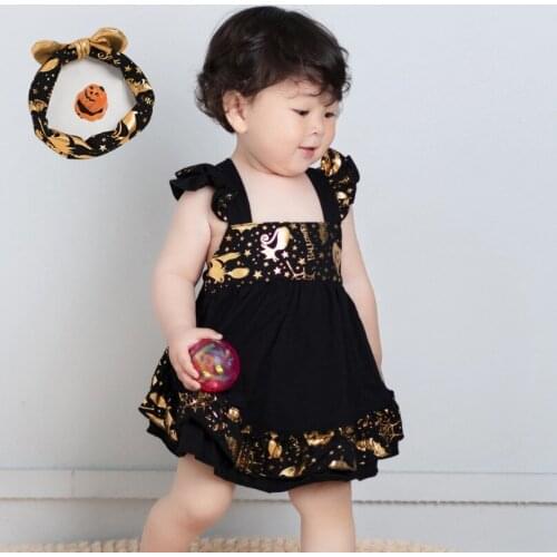 Halloween Infant Baby Girl Clothing Sets Cotton Striped Tops Dress Shorts Lace Ruffle Bloomers Headband Newborn Set Girl Clothes