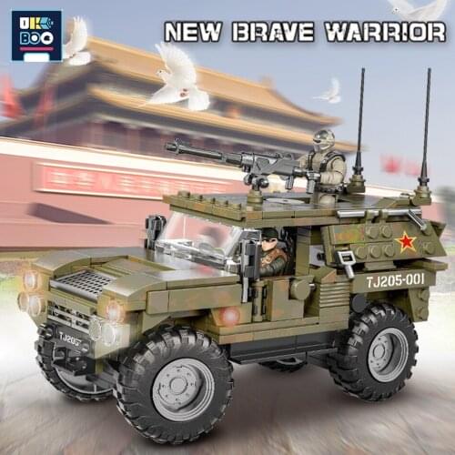 UKBOO 405PCS Military Armored Vehicle Model Building Blocks Army Truck Weapons Soldier Car Constructor Bricks Toys for Children