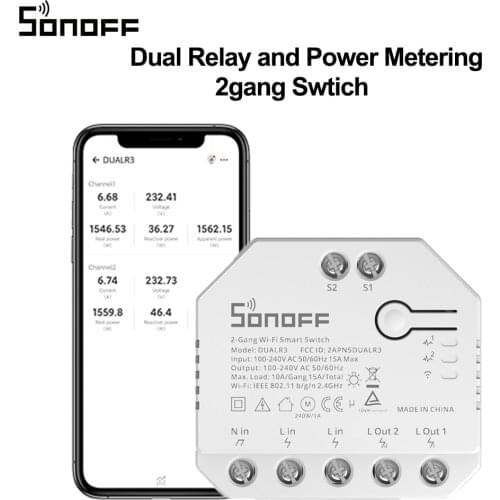 SONOFF DUALR3 Wifi DIY MINI Switch Dual Relay ModuleTwo Way Power Metering 2 Gang Switch Timing Smart Home work with AC motor