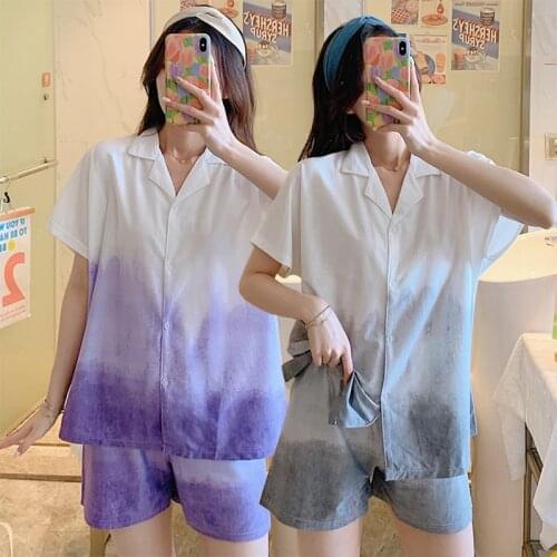 2021 Summer 100% Cotton Short Sleeve Shorts Pajama Set for Women Korean Sleepwear Suit Pyjama Homewear Pijama Mujer Home Clothes