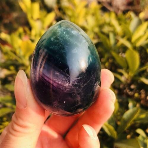 Natural Polished Green Purple Fluorite Quartz Crystal Egg shaped Healing fluorite egg