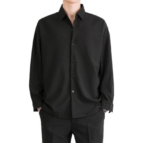 Dropshipping!Korean Fashion New Drape Shirts for Men Solid Color Long Sleeve Ice Silk Smart Casual Comfortable Button Up Shirt