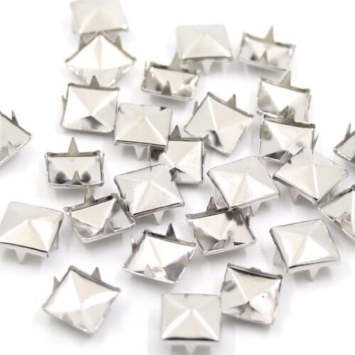 100Pcs 6-20mm Sliver Rivets Punk Square Pyramid Metal Spike Studs Four/Two Claws Rivets For Leather DIY Clothes Bags Belts Shoes