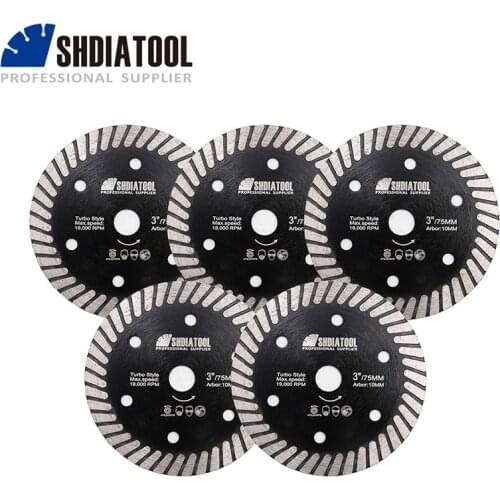 SHDIATOOL 5pcs/pack Hot Pressed Diamond Ceramic Turbo Blade Tickness 1.1mm 75mm Cutting Discs Fast Cutting Speed