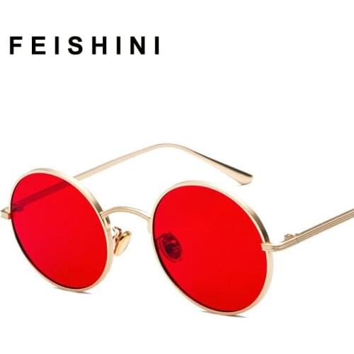 RED Lens male Brand Classic Steampunk Sunglasses Women Round Metal Decorative Pattern Vintage Yellow Mirror Punk Sunglass Men