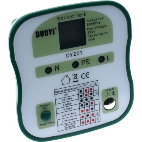 DUOYI OUTLET SAFETY TESTER DY207 RCD ECLB Socket Tester Plug with LCD ECLB