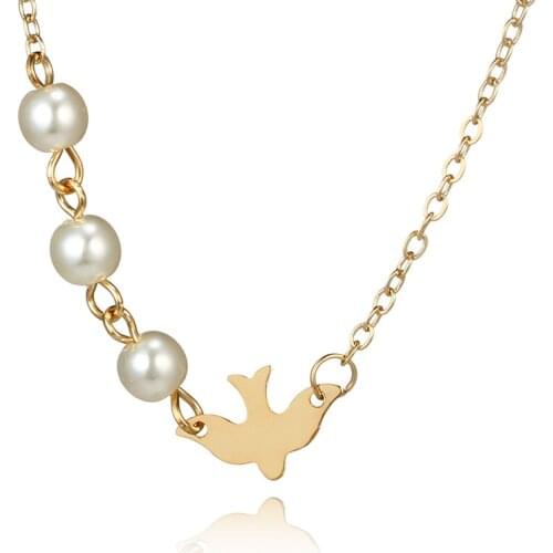 Women Girl Boho Fashion Birds Swallows Sparrow Pearl Pendant Necklace Gold Silver Jewelry Gift