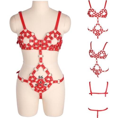 2pc Punk Goth Womens Belts For Women Leather Harness Fashion Sexy Garters Waistband Bdsm Bondage Bra Lingerie Accessories