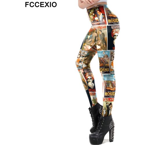 FCCEXIO Vintage Women Leggings Oil Painting Printed Fitness Pants Fashion Slim Sexy Workout Leggins Female Summer Legins