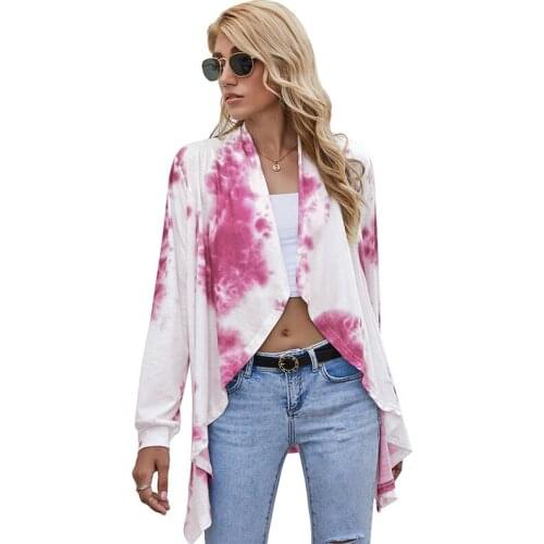 Womens tie-dye long-sleeved cardigan Fashion Girl Crop Top Autumn Holiday Tops