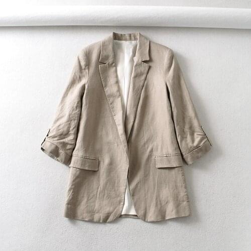 Womens suit jacket summer new style fashion solid color temperament linen sleeves can be rolled casual wild suit jacket