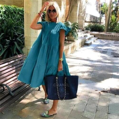 Women Summer Dress 2021 Casual Loose Short Sleeve Party Dresses Sweet O Neck Ruffled A Line Female Robe Dress Plus Size Vestidos