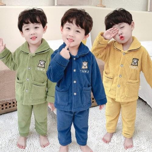Baby boy winter pajamas set 2021 new baby childrens clothing boys autumn and winter thick lapel