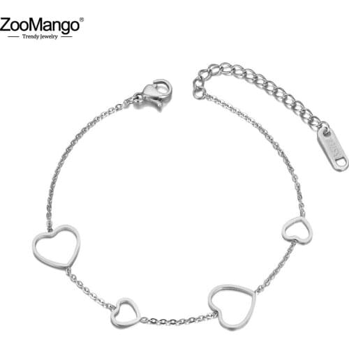 ZooMango Trendy Stainless Steel 4Pcs Heart Charm Bracelets For Women Girl Office/Career Rose Gold Chain Bracelet Jewelry ZB20074