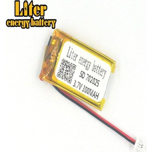 1.0MM 2pin connector 702025 300mah 3.7v Rechargeable lipo battery solar li ion polymer lithium battery MP3 MP4 MP5 small toys