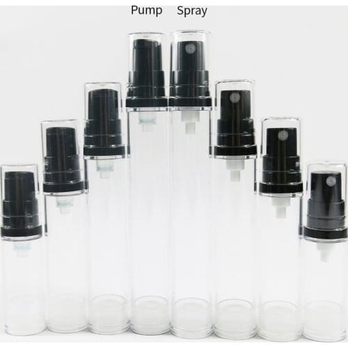 12pc Empty 5ML 10ML 12ML 15ML Black Airless Lotion Cream Pump Plastic Container Cosmetic Bottle Dispenser Travel Airless Sprayer