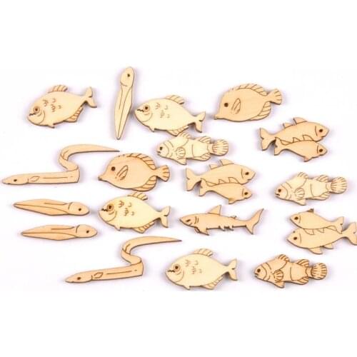20pcs 25-40mm Fish Pattern Wooden Ornaments For Scrapbook Wood Slices DIY Crafts Home Decor Embellishment Handicraft M1939