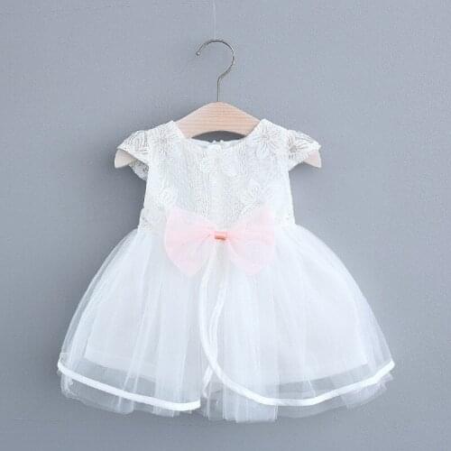 2021 New Fashion Lace Embroidery Princess Baby Dresses Cute Bow White Mesh Girls Dress Casual Summer Dress 1-4 Year Kids Clothes