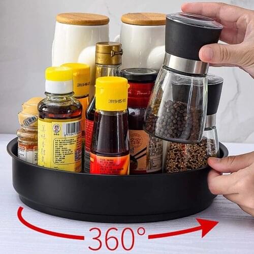 360 Rotating Tray Kitchen Storage Container Spice Jar Stainless Steel Tray Snack Cosmetic Condiment Storage Tray Box